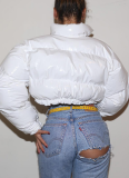 2025 Autumn Solid Color Mirror PU Leather Stand Collar Cardigan Down Jacket