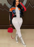 Fashion Print Stand Collar Short Zipper Jacket