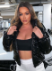 2025 Autumn Solid Color Mirror PU Leather Stand Collar Cardigan Down Jacket