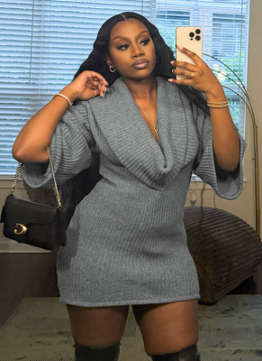 Autumn And Winter Sexy Loose Woolen Short Dress