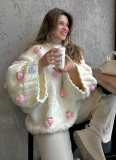 Fresh And Loose Large Size Half-High Collar Trumpet Sleeve Flower Decoration Women's Sweater
