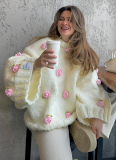 Fresh And Loose Large Size Half-High Collar Trumpet Sleeve Flower Decoration Women's Sweater