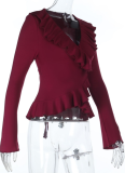 New Women's Ruffled Long-Sleeved Top
