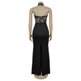 Sexy Halterneck Lace Sleeveless Slit Dress