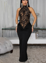 Sexy Halterneck Lace Sleeveless Slit Dress