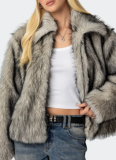 Fashionable, Elegant And Versatile Plush Retro Loose Lapel Zipper Top