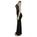 Sexy Halterneck Lace Sleeveless Slit Dress