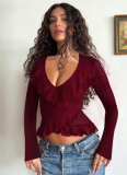 New Women's Ruffled Long-Sleeved Top