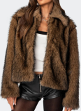 Fashionable, Elegant And Versatile Plush Retro Loose Lapel Zipper Top