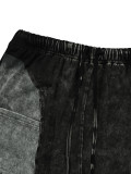 Patchwork Color Slim Fit Stretch Top Washed Trousers Set