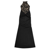 Sexy Halterneck Lace Sleeveless Slit Dress