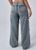 Raw-Edge Patchwork Loose Wide-Leg Women's Denim Trousers