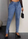 Hip-Lifting Slim-Fit Mid-Stretch Women's Denim Trousers