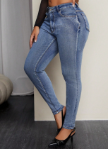 Hip-Lifting Slim-Fit Mid-Stretch Women's Denim Trousers