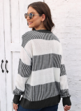 Autumn And Winter New Casual Loose Woven Sweater Contrast Striped Stitching Sweater