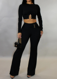 New Autumn And Winter Women's Clothing: Slim-Fitting Ribbed Top And Flared Pants Two-Piece Suit