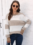 Autumn And Winter New Casual Loose Woven Sweater Contrast Striped Stitching Sweater