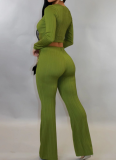 New Autumn And Winter Women's Clothing: Slim-Fitting Ribbed Top And Flared Pants Two-Piece Suit