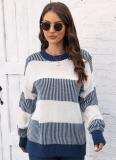 Autumn And Winter New Casual Loose Woven Sweater Contrast Striped Stitching Sweater