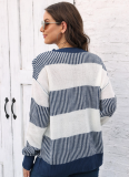 Autumn And Winter New Casual Loose Woven Sweater Contrast Striped Stitching Sweater