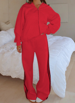 Autumn And Winter New Casual Loose Hooded Zipper Cardigan Trousers Suit