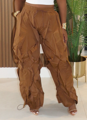 Solid Color Casual Stitching Lace Wide-Leg Trousers