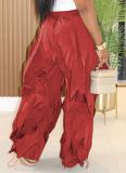 Solid Color Casual Stitching Lace Wide-Leg Trousers