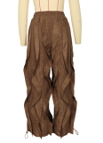 Solid Color Casual Stitching Lace Wide-Leg Trousers