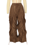 Solid Color Casual Stitching Lace Wide-Leg Trousers