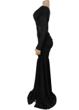 Fashion Women's Sexy Tube Top Mesh Splicing Slit Dress