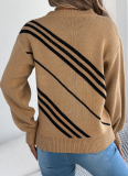 Casual Striped Round Neck Lantern Long-Sleeved Pullover Sweater