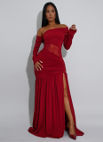 Fashion Women's Sexy Tube Top Mesh Splicing Slit Dress