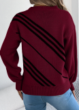 Casual Striped Round Neck Lantern Long-Sleeved Pullover Sweater
