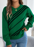 Casual Striped Round Neck Lantern Long-Sleeved Pullover Sweater