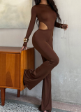 Sexy Waist Hollow Long-sleeved Tight Jumpsuit