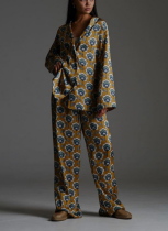 Fashionable Digital Printing Loose Lapel Long-sleeved Top Casual Trousers Suit