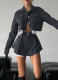 Fashionable Contrast Color Fake Two-piece Lapel Long-sleeved Short Top Skirt Suit