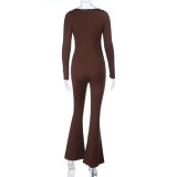 Sexy Waist Hollow Long-sleeved Tight Jumpsuit