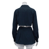 Fashionable Contrast Color Fake Two-piece Lapel Long-sleeved Short Top Skirt Suit