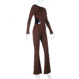 Sexy Waist Hollow Long-sleeved Tight Jumpsuit