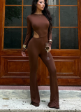 Sexy Waist Hollow Long-sleeved Tight Jumpsuit