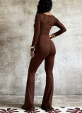 Sexy Waist Hollow Long-sleeved Tight Jumpsuit