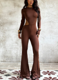 Sexy Waist Hollow Long-sleeved Tight Jumpsuit