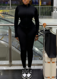 Solid Color Zipper Stand Collar Tight-fitting Sports Pants Two-piece Set