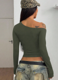 Off-Shoulder Fitted Long-Sleeved T-Shirt, Sexy Cropped Top