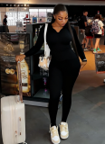 Solid Color Zipper Stand Collar Tight-fitting Sports Pants Two-piece Set