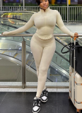 Solid Color Zipper Stand Collar Tight-fitting Sports Pants Two-piece Set