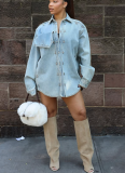 Loose-fitting Patchwork Design Long-sleeved Denim Jacket Top