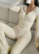 Light Beige Ribbed Hooded Zip-Up Casual And Stylish Two-Piece Set
