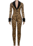 Fashionable, Trendy, Sexy V-Neck And Fur Collar Jumpsuit